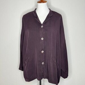 BRYN WALKER‎ Button Up Jacket MED Tencel Brown Lagenlook Boxy Minimalist Lagum
